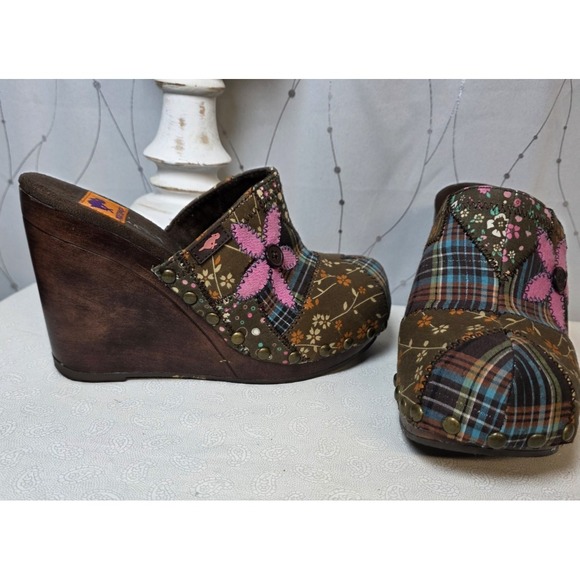 Rocket Dog Womens Wedge Mules Clogs Patchwork Platform Y2K Slip Sz 8 Hippie Boho - Picture 1 of 7